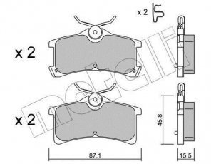 Купить 22-0449-0 Metelli Тормозные колодки задние Avensis T22 (1.6, 1.8, 2.0) с звуковым предупреждением износа