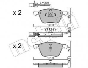 Купить 22-0551-0 Metelli Тормозные колодки передние Transporter T4 (2.5, 2.8) с датчиком износа