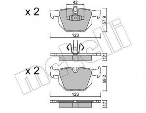 Купить 22-0643-0 Metelli Тормозные колодки задние БМВ Е90 (Е90, Е91, Е92, Е93) 3.0 подготовлено для датчика износа колодок