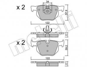 Купить 22-0644-4 Metelli Тормозные колодки задние БМВ Х6 (Е71, Е72, Ф16) 3.0 подготовлено для датчика износа колодок