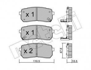 Купить 22-0786-0 Metelli Тормозные колодки задние Хёндай Н1 (2.4 4WD, 2.5 CRDI) с звуковым предупреждением износа