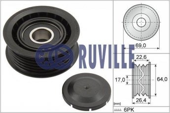Купить 55700 RUVILLE Ролик приводного ремня Sprinter (2.1, 2.7, 3.5), D-наружный: 69 мм, ширина 26,5 мм