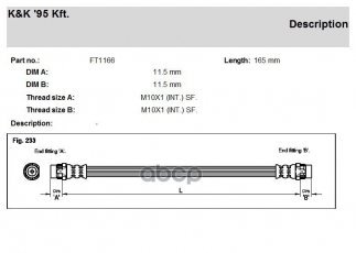 Купить FT1166 K&K - Шланг тормозной задний RENAULT clio ii 1.2 16v/1.5dci 01-
