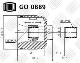 Купити GO 0889 TRIALLI - ШРУС внутрішній elantra 1.5/1.6 (00-)  mt/at (зовн:25/вн:30)