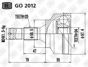 Купить GO 2012 TRIALLI - ШРУС наружный peugeot 307 1.6/2.0 (00-)   (нар:25/вн:34)