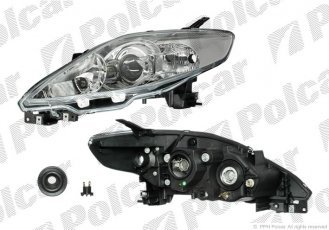 Купить 455010E Polcar - Фара основная правая сторона тип лампы=H7+HB3 электрический без мотора хромовый ECE MAZDA 5 (CR19)  0 455010-E