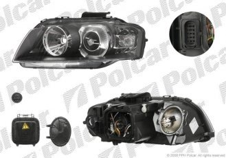 Купити 1331101E Polcar - Фара основна права сторона TYC ксенон тип лампи=D2S+H7 електричний з мотором ECE AUDI A3 (8P)  05