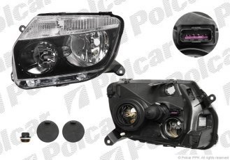 Купити 2820091E Polcar - Фара основна ліва сторона тип лампи=H1+H7 ручний/електричний чорний ECE DACIA DUSTER 01.10-  (PJ)