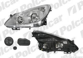Купити 555810-V Polcar - Фара основна права сторона VALEO тип лампи=H1+H7 електричний з мотором ECE OPEL CORSA D 07.06-01