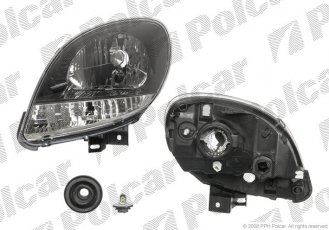 Купити 6061092E Polcar - Фара основна ліва сторона TYC тип=Valeo тип лампи=H4 електричний без мотора білий поворот чорна