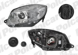 Купити 6915091E Polcar - Фара основна ліва сторона лінзовий тип лампи=H7 електричний з мотором ECE SKODA ROOMSTER (5J)  07
