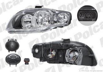 Купить 1335094U Polcar - Фара основная левая сторона AL тип лампы=H7+H7 электрический с мотором ECE AUDI A4 (B7)  11.04-/09.06