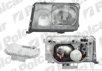 Купить 501409E Polcar - Фара основная левая сторона TYC без поворотника тип лампы=H3+H4 пневматический рамка темная ECE MERC 501409-E