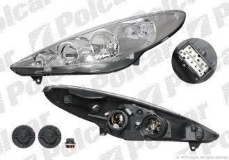 Купити 572009U Polcar - Фара основна ліва сторона AL тип лампи=H1+H7 електричний з мотором ECE PEUGEOT 206+  (2)  04.09-
