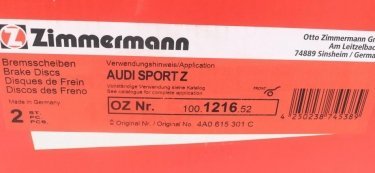 Тормозной диск 100.1216.52 Zimmermann фото 3