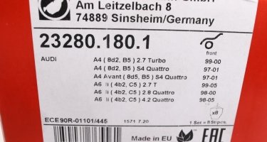 Тормозная колодка 23280.180.1 Zimmermann – с датчиком износа фото 6