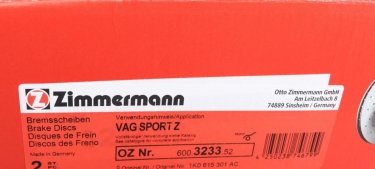 Тормозной диск 600.3233.52 Zimmermann фото 6